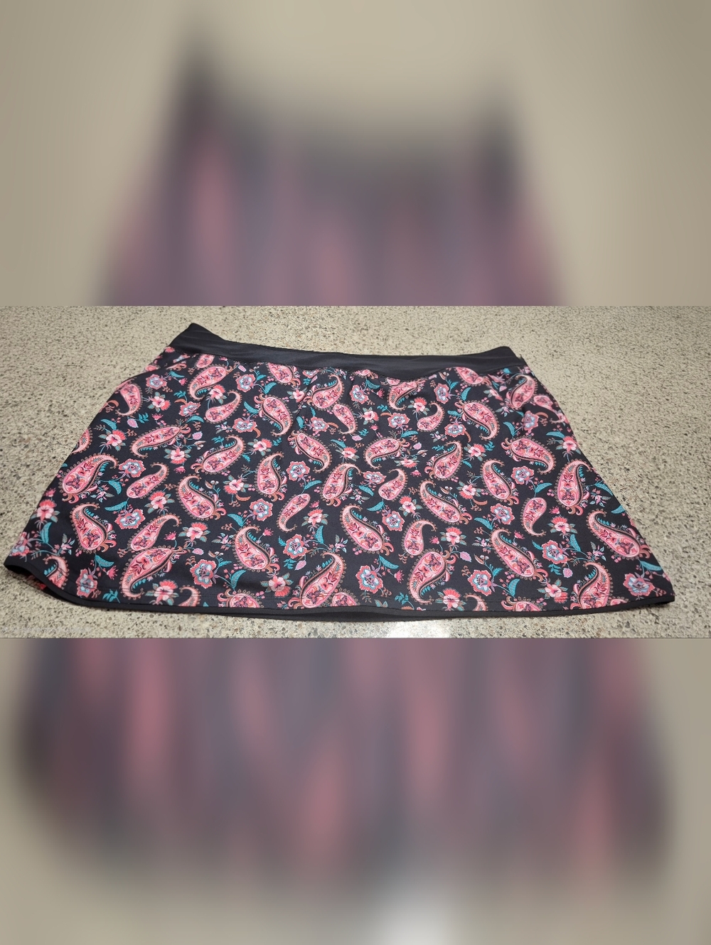 Lands' End Swim Skort 24W Plus Size Black Pink Paisley Active Swimsuit Skirt
